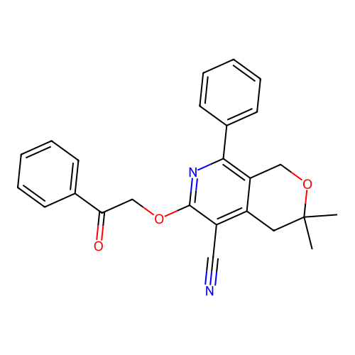 3,3-dimethyl-6-(2-oxo-2-phenylethoxy)-8-phenyl-3,4-dihydro-1H-pyrano[3,4-c]pyridine-5-carbonitrile structure