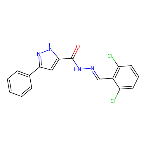 N'-[(E)-(2,6-dichlorophenyl)methylidene]-3-phenyl-1H-pyrazole-5-carbohydrazide structure