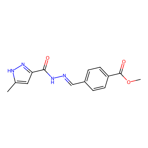 methyl 4-((E)-{[(3-methyl-1H-pyrazol-5-yl)carbonyl]hydrazono}methyl)benzoate structure