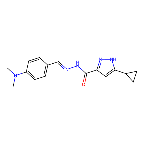 (E)-3-cyclopropyl-N'-(4-(dimethylamino)benzylidene)-1H-pyrazole-5-carbohydrazide structure