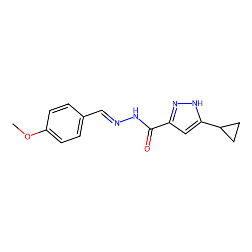 (E)-3-cyclopropyl-N'-(4-methoxybenzylidene)-1H-pyrazole-5-carbohydrazide structure