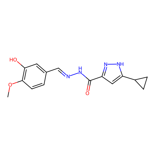 3-cyclopropyl-N'-[(E)-(3-hydroxy-4-methoxyphenyl)methylidene]-1H-pyrazole-5-carbohydrazide structure