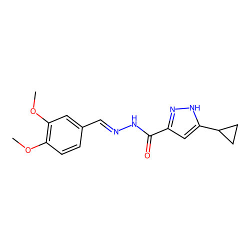 (E)-3-cyclopropyl-N'-(3,4-dimethoxybenzylidene)-1H-pyrazole-5-carbohydrazide structure