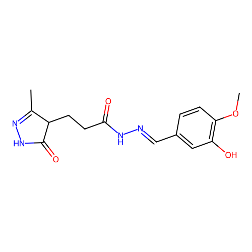 (E)-N'-(3-hydroxy-4-methoxybenzylidene)-3-(3-methyl-5-oxo-4,5-dihydro-1H-pyrazol-4-yl)propanehydrazide structure