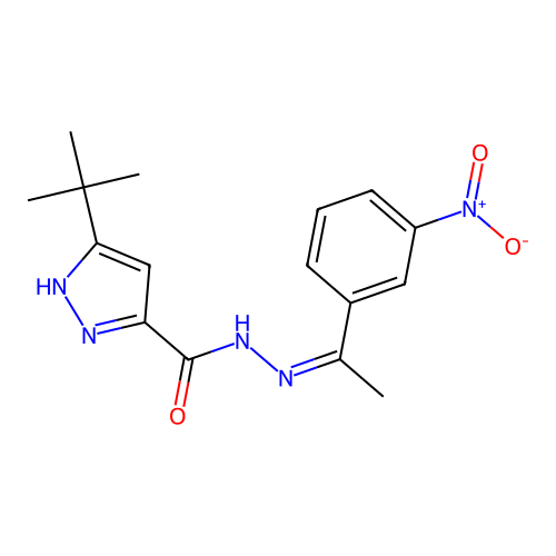 (Z)-3-(tert-butyl)-N'-(1-(3-nitrophenyl)ethylidene)-1H-pyrazole-5-carbohydrazide structure