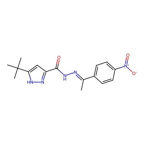 3-tert-butyl-N'-[(E)-1-(4-nitrophenyl)ethylidene]-1H-pyrazole-5-carbohydrazide structure