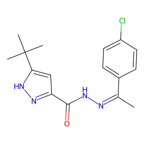 (Z)-3-(tert-butyl)-N'-(1-(4-chlorophenyl)ethylidene)-1H-pyrazole-5-carbohydrazide structure