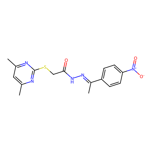 2-[(4,6-dimethylpyrimidin-2-yl)sulfanyl]-N'-[(1E)-1-(4-nitrophenyl)ethylidene]acetohydrazide structure