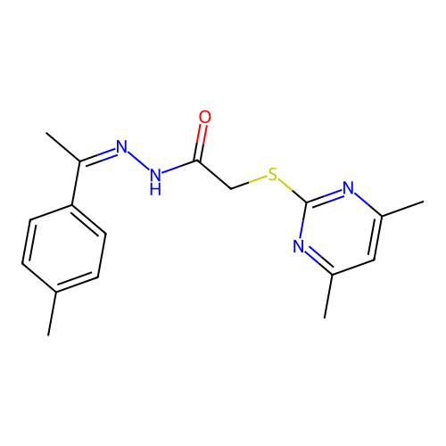 (Z)-2-((4,6-dimethylpyrimidin-2-yl)thio)-N'-(1-(p-tolyl)ethylidene)acetohydrazide structure