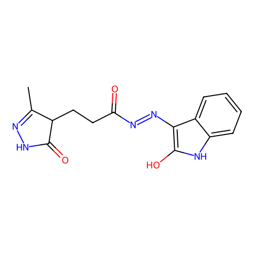 3-(3-methyl-5-oxo-1,4-dihydropyrazol-4-yl)-N'-(2-oxoindol-3-yl)propanehydrazide structure