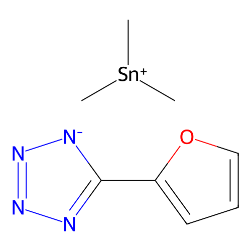5-(Furan-2-yl)-1,2,3-triaza-4-azanidacyclopenta-2,5-diene;trimethylstannanylium structure