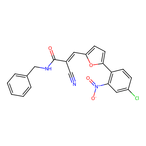 (E)-N-benzyl-3-[5-(4-chloro-2-nitrophenyl)furan-2-yl]-2-cyanoprop-2-enamide structure
