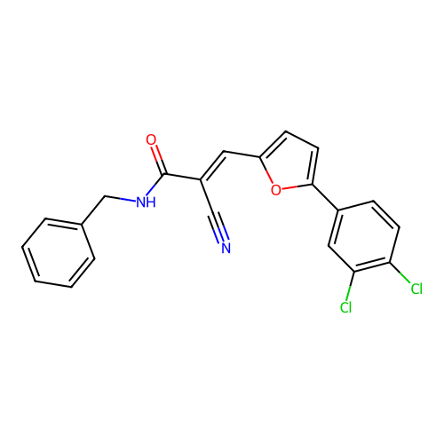 (2E)-N-benzyl-2-cyano-3-[5-(3,4-dichlorophenyl)furan-2-yl]prop-2-enamide structure