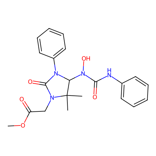 methyl 2-[4-[hydroxy(phenylcarbamoyl)amino]-5,5-dimethyl-2-oxo-3-phenylimidazolidin-1-yl]acetate structure