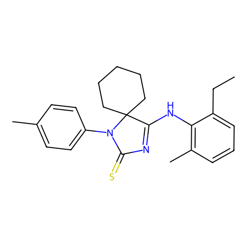 (Z)-4-((2-ethyl-6-methylphenyl)imino)-1-(p-tolyl)-1,3-diazaspiro[4.5]decane-2-thione structure