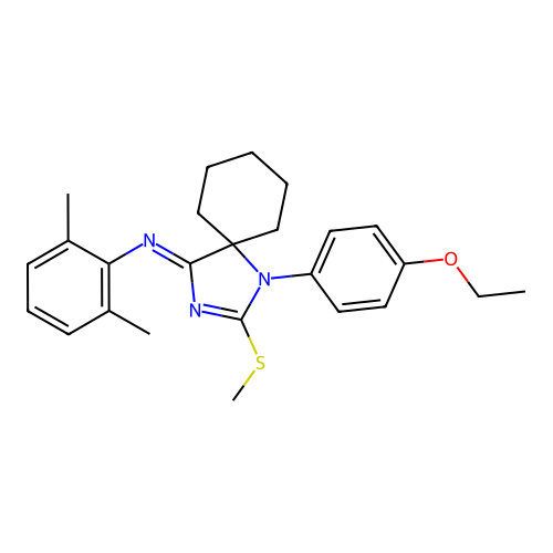 (Z)-N-(1-(4-ethoxyphenyl)-2-(methylthio)-1,3-diazaspiro[4.5]dec-2-en-4-ylidene)-2,6-dimethylaniline structure