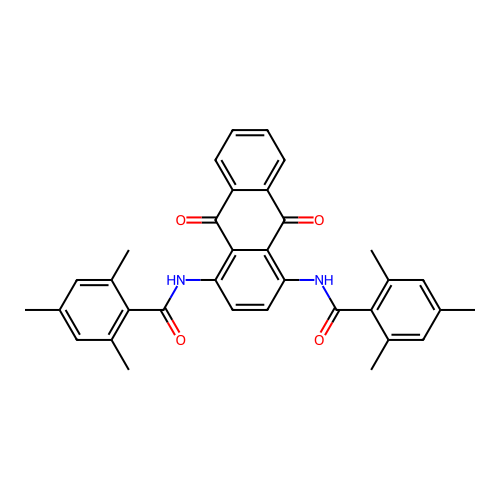 N,N'-(9,10-dioxo-9,10-dihydroanthracene-1,4-diyl)bis(2,4,6-trimethylbenzamide) structure
