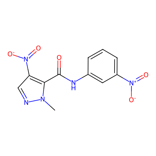 1-methyl-4-nitro-N-(3-nitrophenyl)-1H-pyrazole-5-carboxamide structure