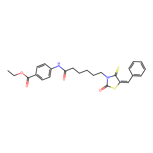 (E)-ethyl 4-(6-(5-benzylidene-2-oxo-4-thioxothiazolidin-3-yl)hexanamido)benzoate structure