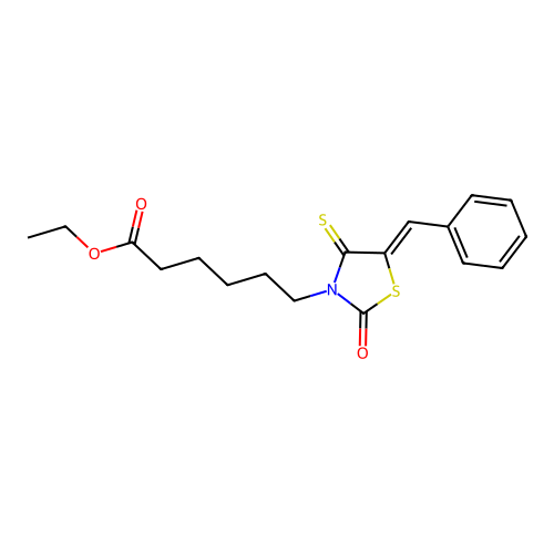 ethyl 6-[(5Z)-5-benzylidene-2-oxo-4-sulfanylidene-1,3-thiazolidin-3-yl]hexanoate structure