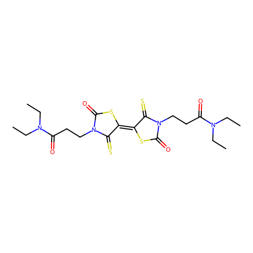 (E)-3,3'-(2,2'-dioxo-4,4'-dithioxo-2H,2'H-[5,5'-bithiazolylidene]-3,3'(4H,4'H)-diyl)bis(N,N-diethylpropanamide) structure
