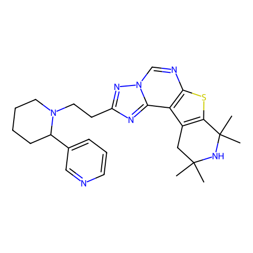 8,8,10,10-tetramethyl-2-(2-(2-(pyridin-3-yl)piperidin-1-yl)ethyl)-8,9,10,11-tetrahydropyrido[4',3':4,5]thieno[3,2-e][1,2,4]triazolo[1,5-c]pyrimidine structure