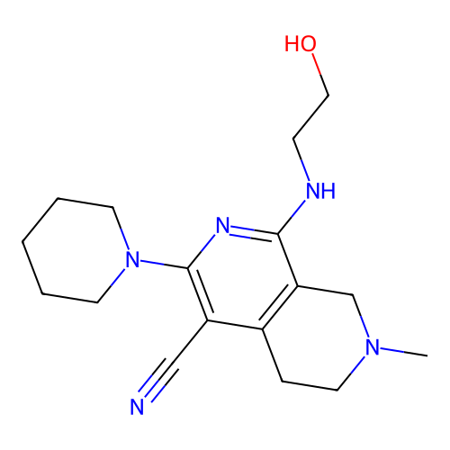 1-[(2-hydroxyethyl)amino]-7-methyl-3-(piperidin-1-yl)-5,6,7,8-tetrahydro-2,7-naphthyridine-4-carbonitrile structure
