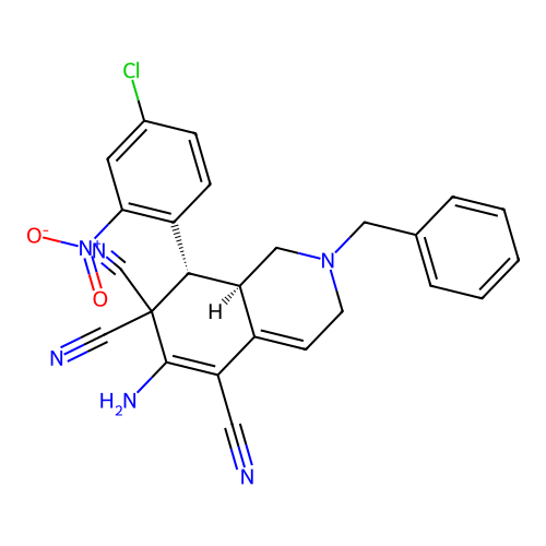 (8S,8aR)-6-amino-2-benzyl-8-(4-chloro-2-nitrophenyl)-1,3,8,8a-tetrahydroisoquinoline-5,7,7-tricarbonitrile structure