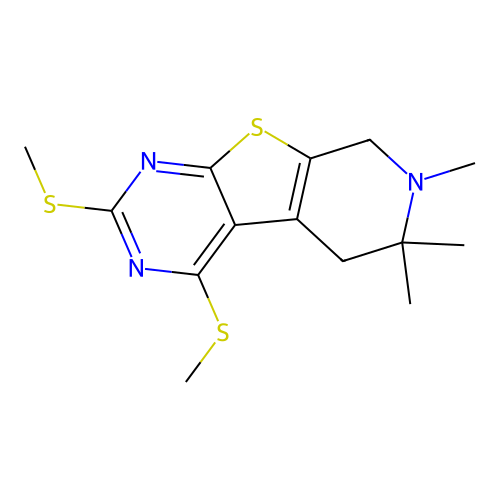 6,6,7-trimethyl-2,4-bis(methylsulfanyl)-5,6,7,8-tetrahydropyrido[4',3':4,5]thieno[2,3-d]pyrimidine structure
