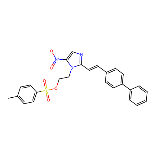 2-[5-nitro-2-[(E)-2-(4-phenylphenyl)ethenyl]imidazol-1-yl]ethyl 4-methylbenzenesulfonate structure