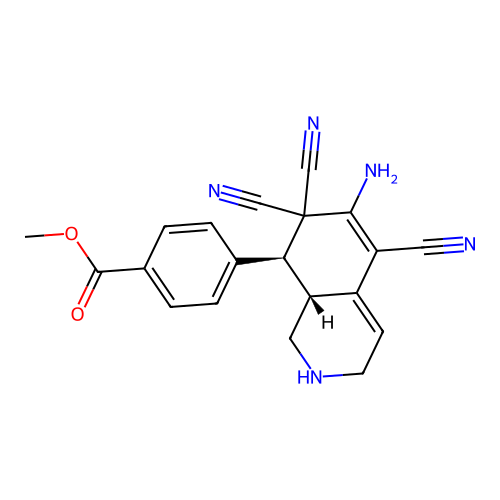 methyl 4-((8S,8aR)-6-amino-5,7,7-tricyano-1,2,3,7,8,8a-hexahydroisoquinolin-8-yl)benzoate structure