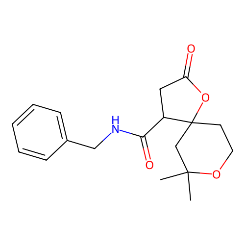 N-benzyl-7,7-dimethyl-2-oxo-1,8-dioxaspiro[4.5]decane-4-carboxamide structure