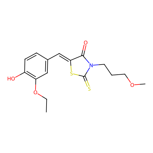 (5Z)-5-(3-ethoxy-4-hydroxybenzylidene)-3-(3-methoxypropyl)-2-thioxo-1,3-thiazolidin-4-one structure
