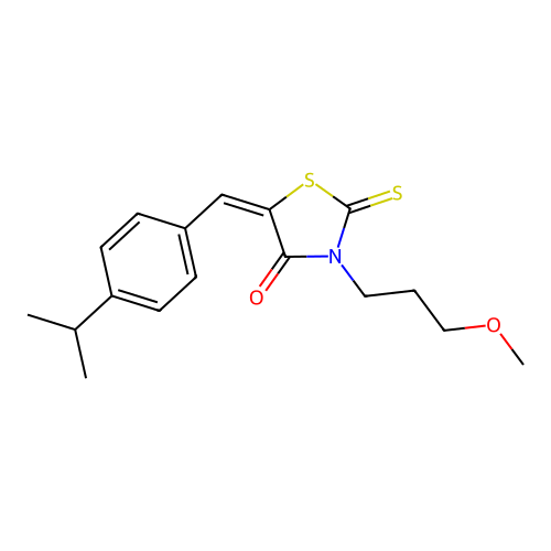 (E)-5-(4-isopropylbenzylidene)-3-(3-methoxypropyl)-2-thioxothiazolidin-4-one structure