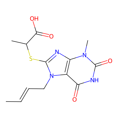2-(7-but-2-enyl-3-methyl-2,6-dioxo-purin-8-yl)sulfanylpropanoic Acid structure