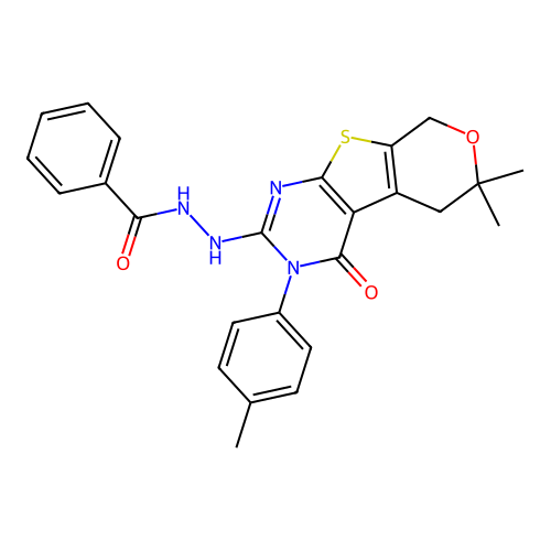 N'-(6,6-dimethyl-4-oxo-3-(p-tolyl)-4,5,6,8-tetrahydro-3H-pyrano[4',3':4,5]thieno[2,3-d]pyrimidin-2-yl)benzohydrazide structure