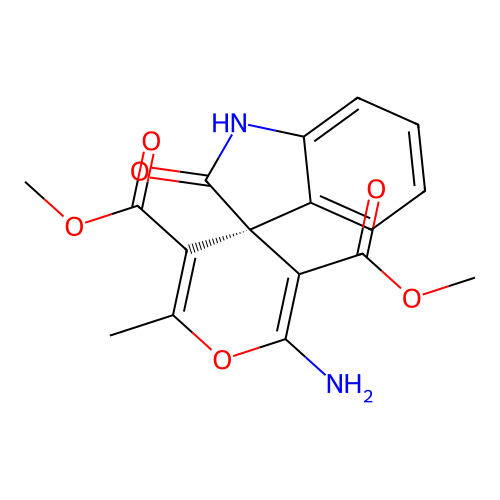 (R)-dimethyl 2'-amino-6'-methyl-2-oxospiro[indoline-3,4'-pyran]-3',5'-dicarboxylate structure