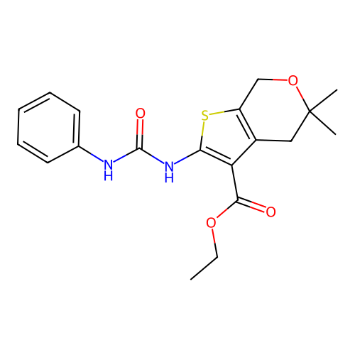 ethyl 5,5-dimethyl-2-(3-phenylureido)-5,7-dihydro-4H-thieno[2,3-c]pyran-3-carboxylate structure