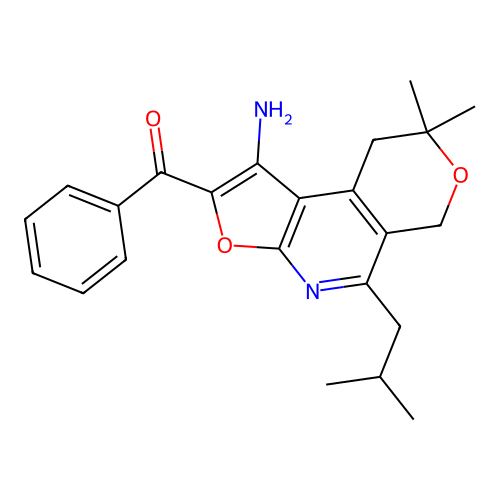 (1-amino-5-isobutyl-8,8-dimethyl-8,9-dihydro-6H-furo[2,3-b]pyrano[4,3-d]pyridin-2-yl)(phenyl)methanone structure