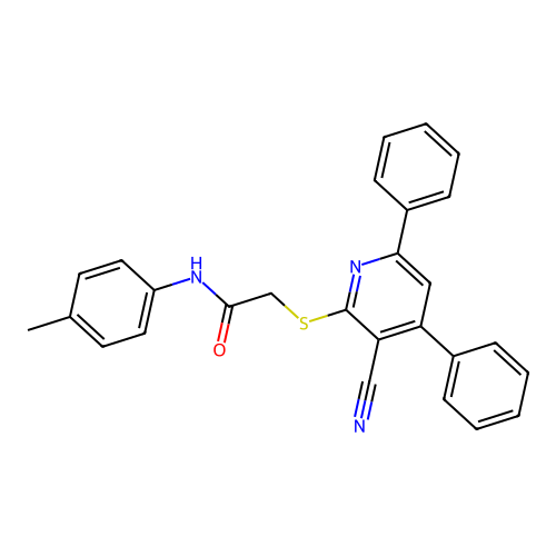 2-[(3-cyano-4,6-diphenylpyridin-2-yl)sulfanyl]-N-(4-methylphenyl)acetamide structure