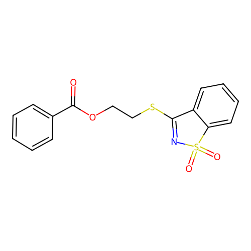 2-[(1,1-Dioxido-1,2-benzothiazol-3-yl)sulfanyl]ethyl benzoate structure