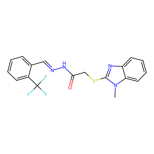 2-[(1-methyl-1H-benzimidazol-2-yl)sulfanyl]-N'-{(E)-[2-(trifluoromethyl)phenyl]methylidene}acetohydrazide structure