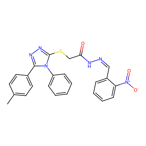 (Z)-N'-(2-nitrobenzylidene)-2-((4-phenyl-5-(p-tolyl)-4H-1,2,4-triazol-3-yl)thio)acetohydrazide structure