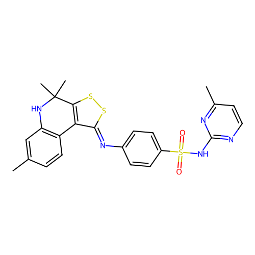 (Z)-N-(4-methylpyrimidin-2-yl)-4-((4,4,7-trimethyl-4,5-dihydro-1H-[1,2]dithiolo[3,4-c]quinolin-1-ylidene)amino)benzenesulfonamide structure