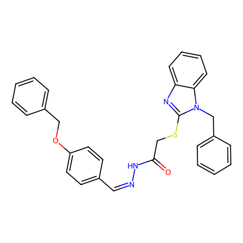 2-[(1-benzyl-1H-benzimidazol-2-yl)sulfanyl]-N'-{(E)-[4-(benzyloxy)phenyl]methylidene}acetohydrazide structure