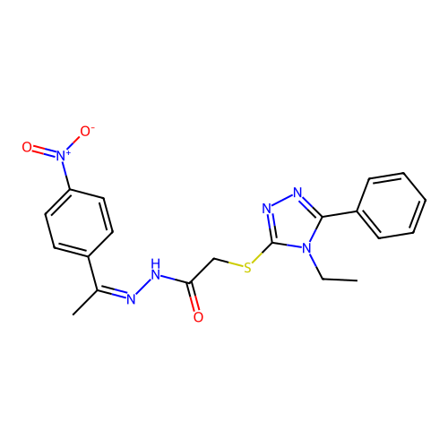 (Z)-2-((4-ethyl-5-phenyl-4H-1,2,4-triazol-3-yl)thio)-N'-(1-(4-nitrophenyl)ethylidene)acetohydrazide structure