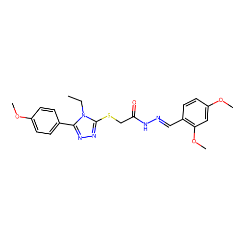 (E)-N'-(2,4-dimethoxybenzylidene)-2-((4-ethyl-5-(4-methoxyphenyl)-4H-1,2,4-triazol-3-yl)thio)acetohydrazide structure
