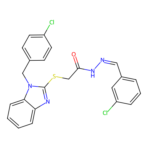 2-{[1-(4-chlorobenzyl)-1H-benzimidazol-2-yl]sulfanyl}-N'-[(E)-(3-chlorophenyl)methylidene]acetohydrazide structure