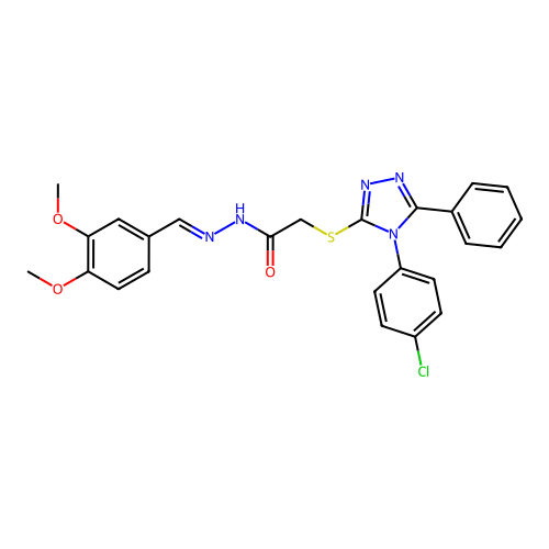 2-{[4-(4-chlorophenyl)-5-phenyl-4H-1,2,4-triazol-3-yl]sulfanyl}-N'-[(E)-(3,4-dimethoxyphenyl)methylidene]acetohydrazide structure