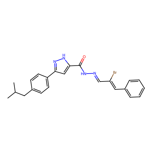 N'-[(1E,2Z)-2-bromo-3-phenylprop-2-en-1-ylidene]-3-[4-(2-methylpropyl)phenyl]-1H-pyrazole-5-carbohydrazide structure